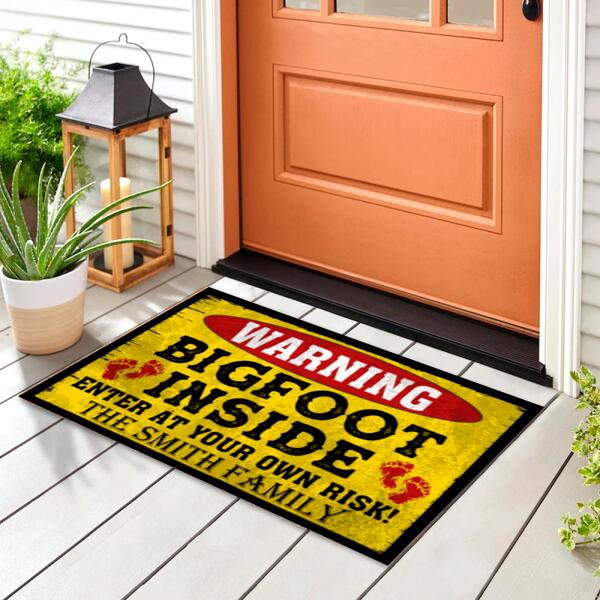 WARNING, Bigfoot Inside, Funny Scary -Personalized Doormat