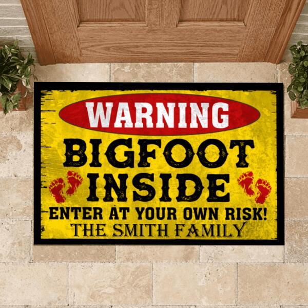 WARNING, Bigfoot Inside, Funny Scary -Personalized Doormat