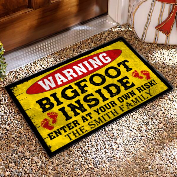 WARNING, Bigfoot Inside, Funny Scary -Personalized Doormat