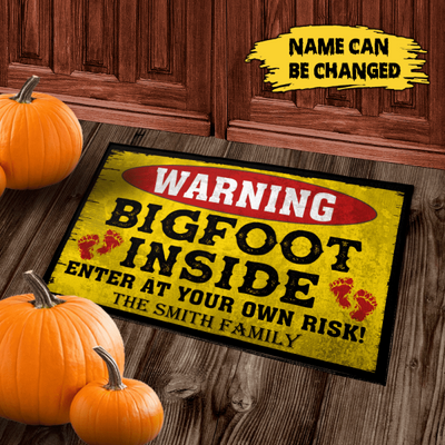 WARNING, Bigfoot Inside, Funny Scary -Personalized Doormat