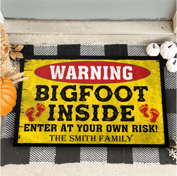 WARNING, Bigfoot Inside, Funny Scary -Personalized Doormat