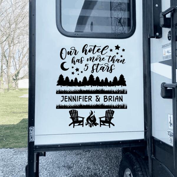 Our Hotel Has More Than 5 Stars - Personalized Camping Decal