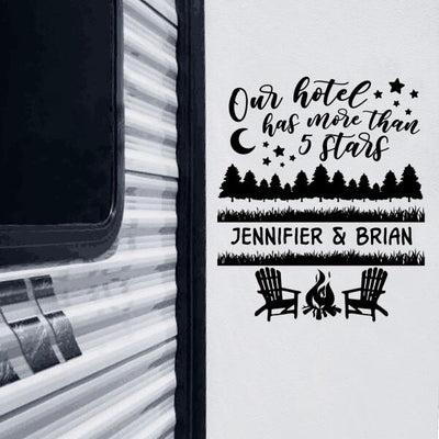 Our Hotel Has More Than 5 Stars - Personalized Camping Decal