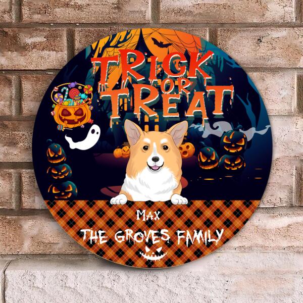 Trick Or Treat - Personalized Wooden Doorsign