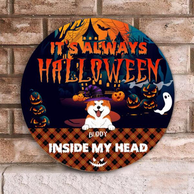 It's Always Halloween Inside My Head - Personalized Wooden Doorsign