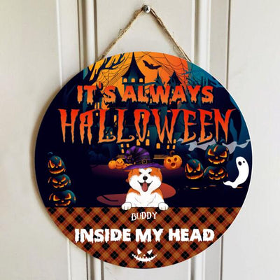 It's Always Halloween Inside My Head - Personalized Wooden Doorsign