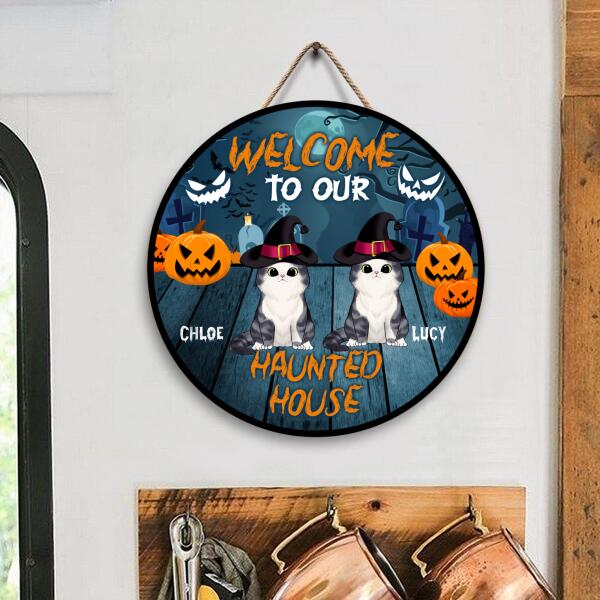 Welcome To Our Haunted House - Personalized Round Door Sign