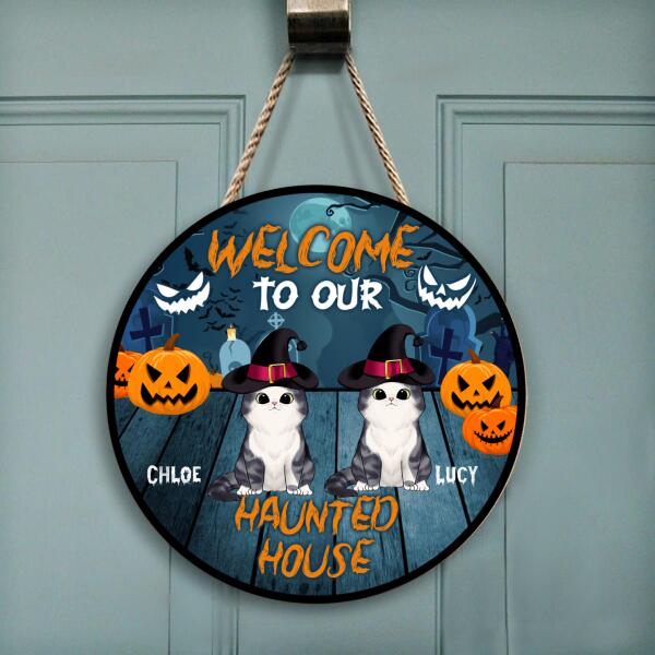 Welcome To Our Haunted House - Personalized Round Door Sign