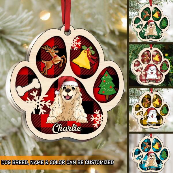 Personalized Dog Paw Christmas Wooden Ornament, Customized Decoration Gift For Pet Lovers