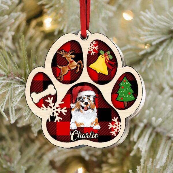 Personalized Dog Paw Christmas Wooden Ornament, Customized Decoration Gift For Pet Lovers