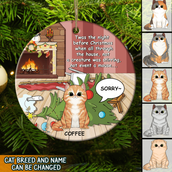 Twas The Night Before Christmas, Personalized Funny Cat Christmas Ornament