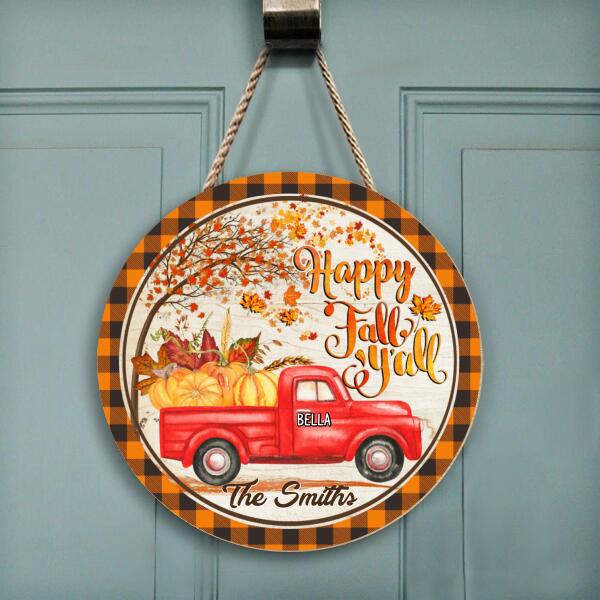 Happy Fall Y'All Personalized Pet Wooden Doorsign, Gift For Pet Lovers