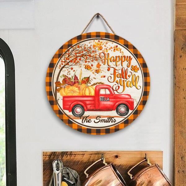 Happy Fall Y'All Personalized Pet Wooden Doorsign, Gift For Pet Lovers