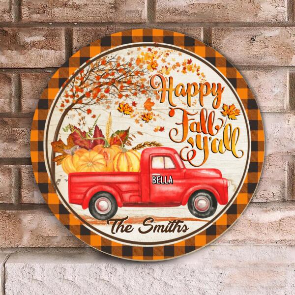 Happy Fall Y'All Personalized Pet Wooden Doorsign, Gift For Pet Lovers