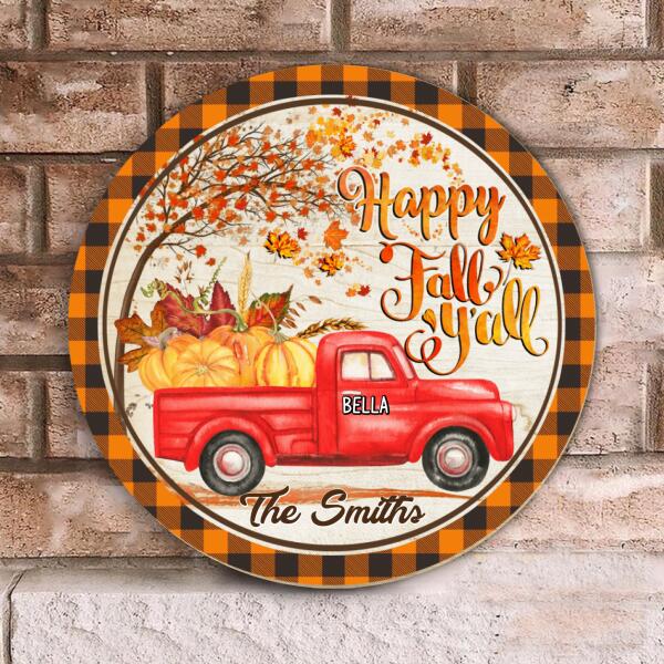 Happy Fall Y'All Personalized Pet Wooden Doorsign, Gift For Pet Lovers