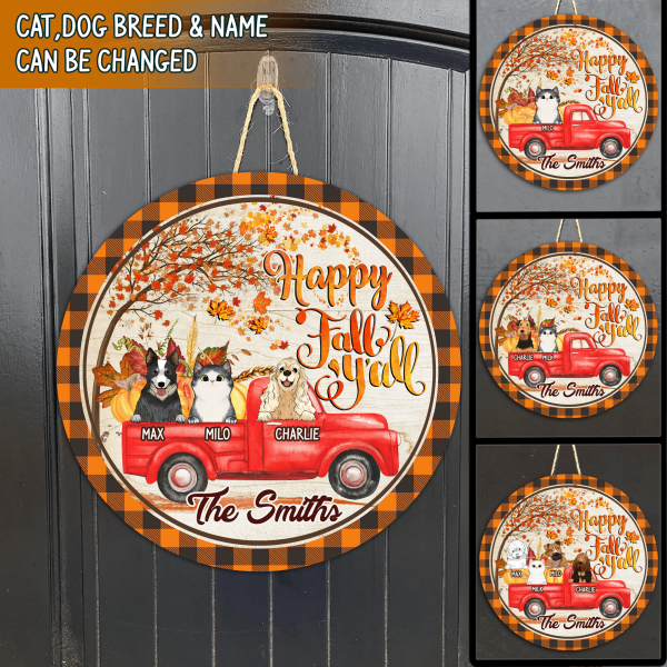 Happy Fall Y&#39;All Personalized Pet Wooden Doorsign, Gift For Pet Lovers