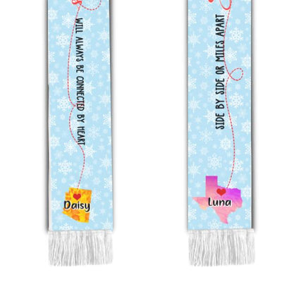 Side By Side Or Miles Apart, Sisters Will Always Be Connected By Heart, Personalized Long Distance  Wool Scarf, Custom Christmas Gift