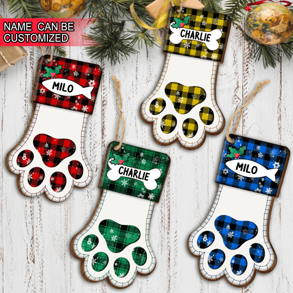 Personalized Pet Christmas Paw Stockings, Custom Christmas Wooden Ornament