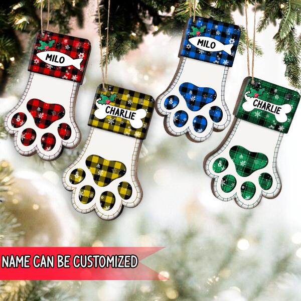 Personalized Pet Christmas Paw Stockings, Custom Christmas Wooden Ornament
