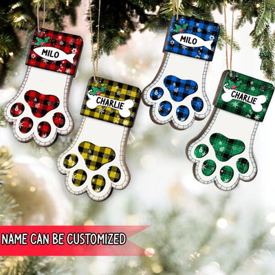 Personalized Pet Christmas Paw Stockings, Custom Christmas Wooden Ornament