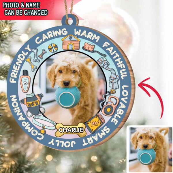 Personalized Love Dog Ornament, Custom Photo Dog Wooden Ornament