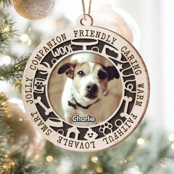 Personalized Love Dog Ornament, Custom Photo Dog Wooden Ornament