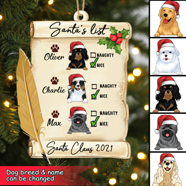 Santa&#39;s List Funny Christmas Wood Ornament, Custom Shaped Ornament, Gift For Dog Lovers