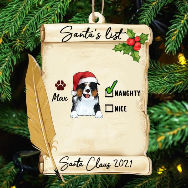 Santa's List Funny Christmas Wood Ornament, Custom Shaped Ornament, Gift For Dog Lovers