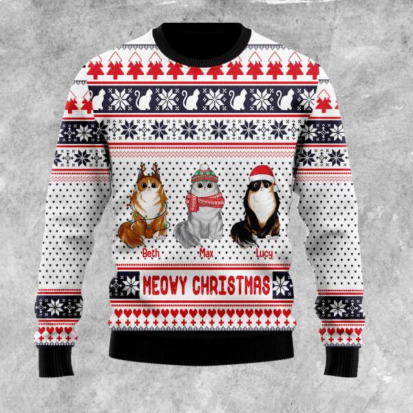 Personalized Meowy Christmas Sweater For Cat Lovers - Unique Gift Idea