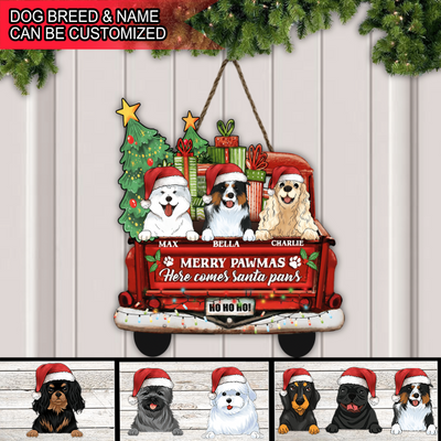 Personalized Merry Pawmas Wood Sign, Custom Shape Door Sign For Dog Lovers