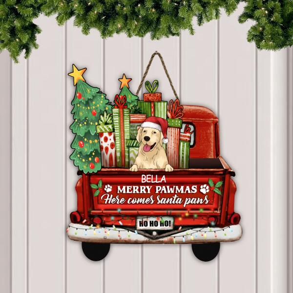Personalized Merry Pawmas Wood Sign, Custom Shape Door Sign For Dog Lovers