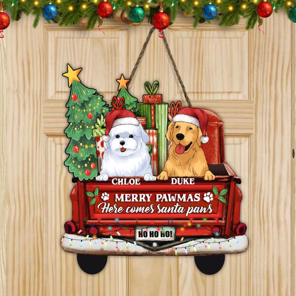 Personalized Merry Pawmas Wood Sign, Custom Shape Door Sign For Dog Lovers