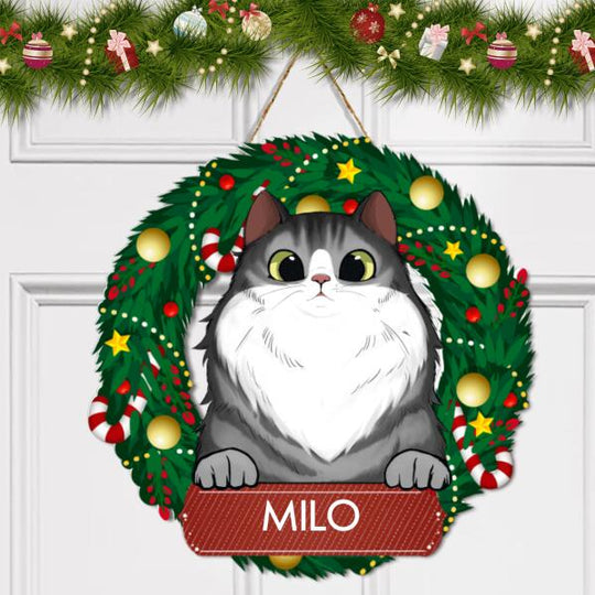 Personalized Christmas Wreath For Cat - Doorsign