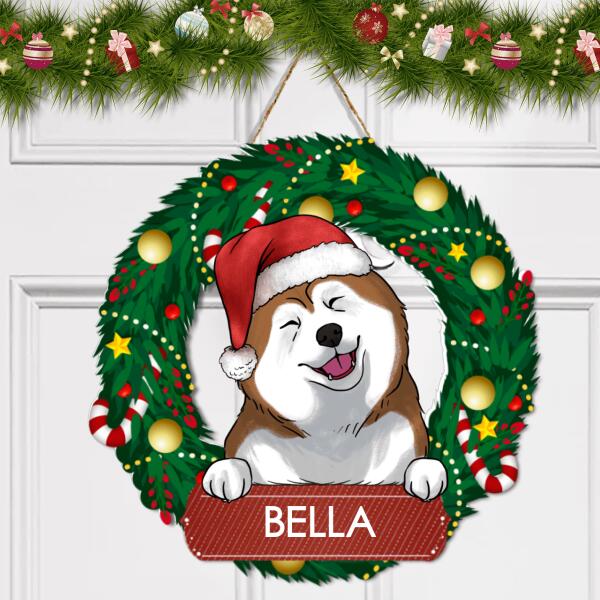 Personalized Christmas Wreath For Dog - Doorsign