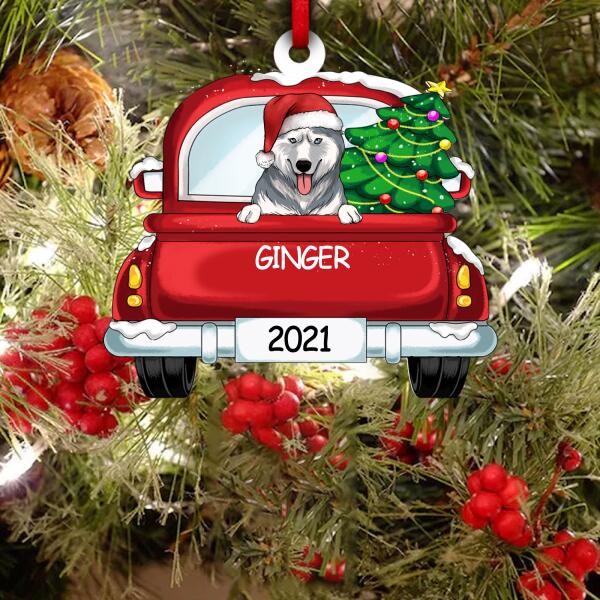 Personalized Dog Car Christmas, Best Gift For Dog Lovers - Wooden Ornament
