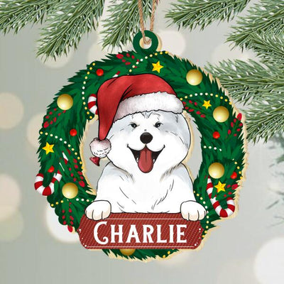 Personalized Christmas Wreath For Pet - Wooden Print Ornament