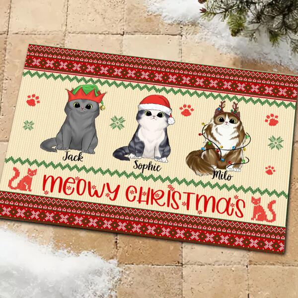 Meowy Christmas Cat Christmas - Personalized Doormat