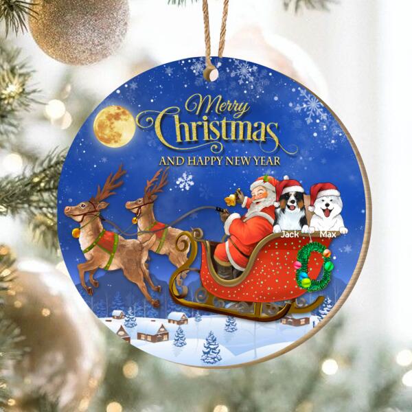 Personalized Santa Claus With Dogs Christmas Night Wood Ornament, Custom Shape Ornament