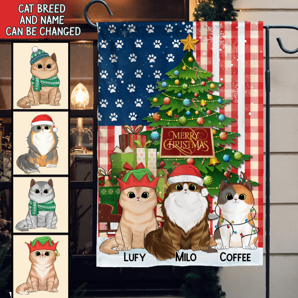 Personalized Cat Christmas USA Flag Style, Christmas Garden Flag