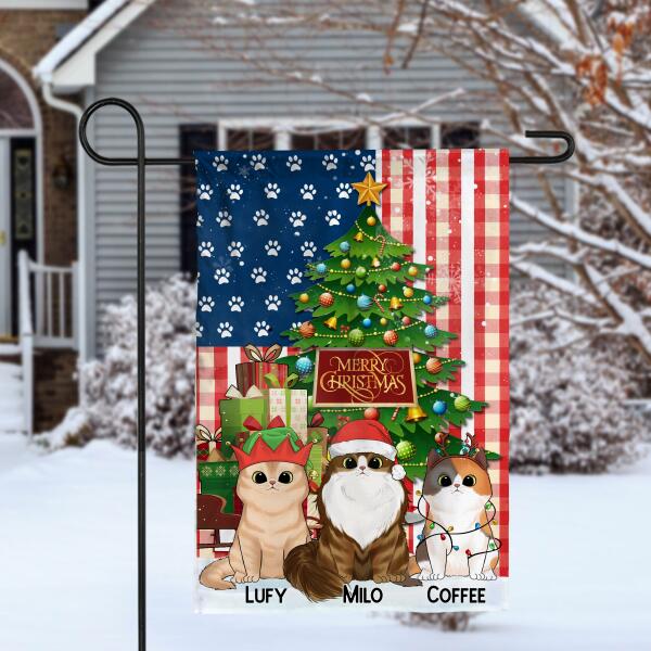 Personalized Cat Christmas USA Flag Style, Christmas Garden Flag