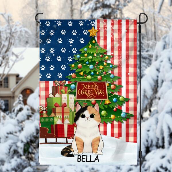 Personalized Cat Christmas USA Flag Style, Christmas Garden Flag