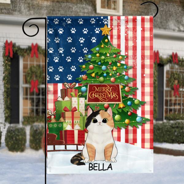 Personalized Cat Christmas USA Flag Style, Christmas Garden Flag