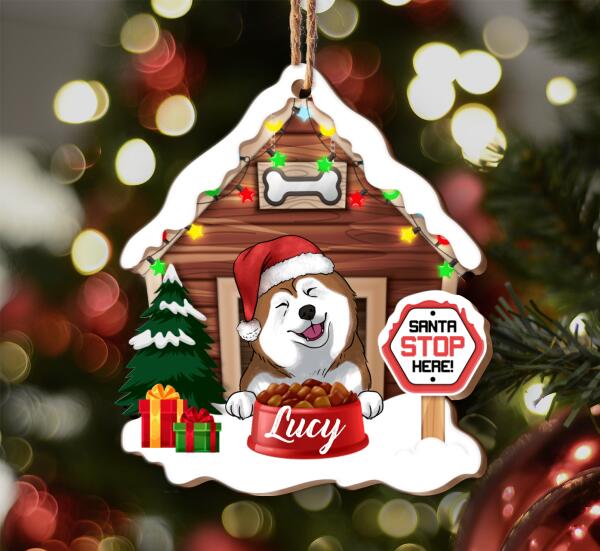 Santa Stop Here! Personalized Dog Christmas Wood Ornament, Custom Shape Ornament