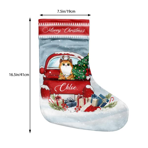 Personalized Cat Red Truck Christmas Stocking
