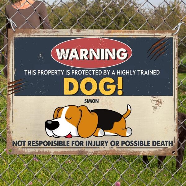WARNING This Property Is Protected By Lazy Dog, Funny Metal Sign For Dog Lovers