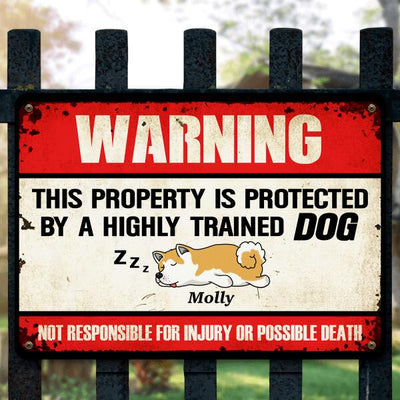 Warning This Property Is Protected By Lazy Dog - Personalized Funny Metal Sign