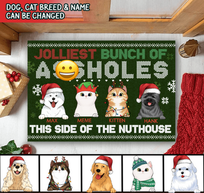Jolliest Bunch of A**holes This Side of the Nuthouse - Personalized Christmas Doormat