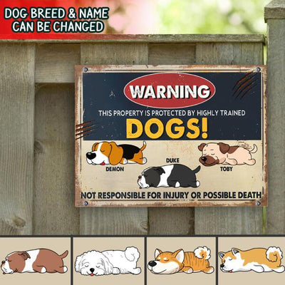 WARNING This Property Is Protected By Lazy Dog, Funny Metal Sign For Dog Lovers