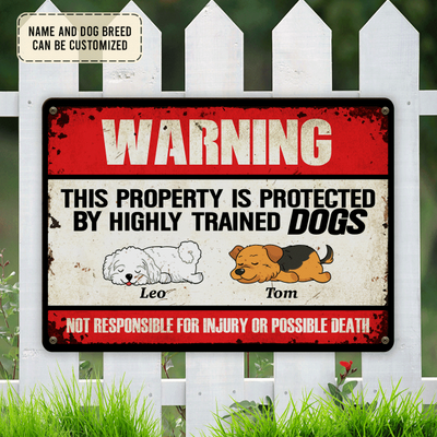 Warning This Property Is Protected By Lazy Dog - Personalized Funny Metal Sign