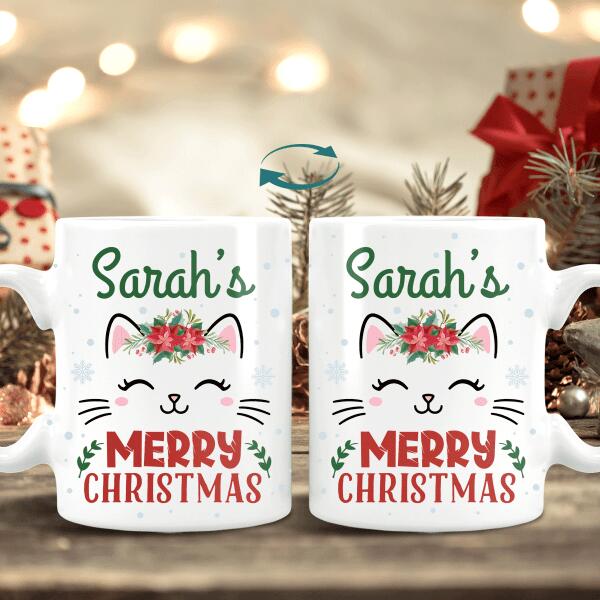 Merry Christmas Face Cat Personalized Mug